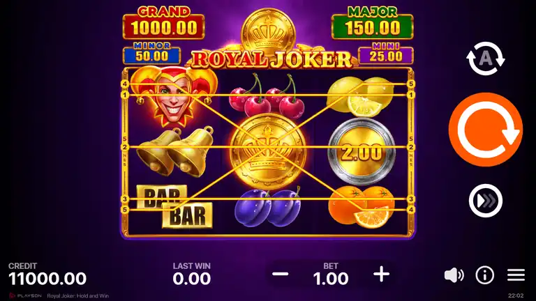 Spin 1 - credit 11,000.00 at bet 1.00, base game start