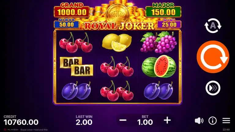Spin 844 - credit 10,760.00, last win 2.00 at bet 1.00
